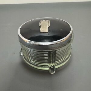 Vintage Glass and Black Lid Container